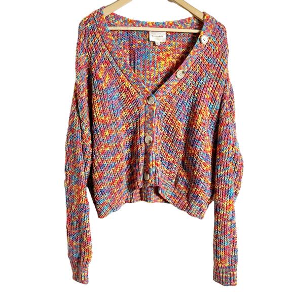 Line + Dot Bonnie Multicolor Rainbow Knit Button Front Cardigan Sweater Size M - Picture 2 of 12